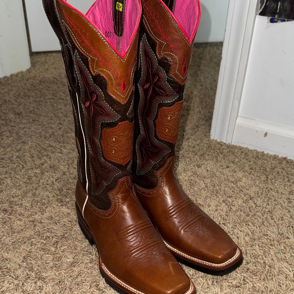 Brown and Pink Western Boots